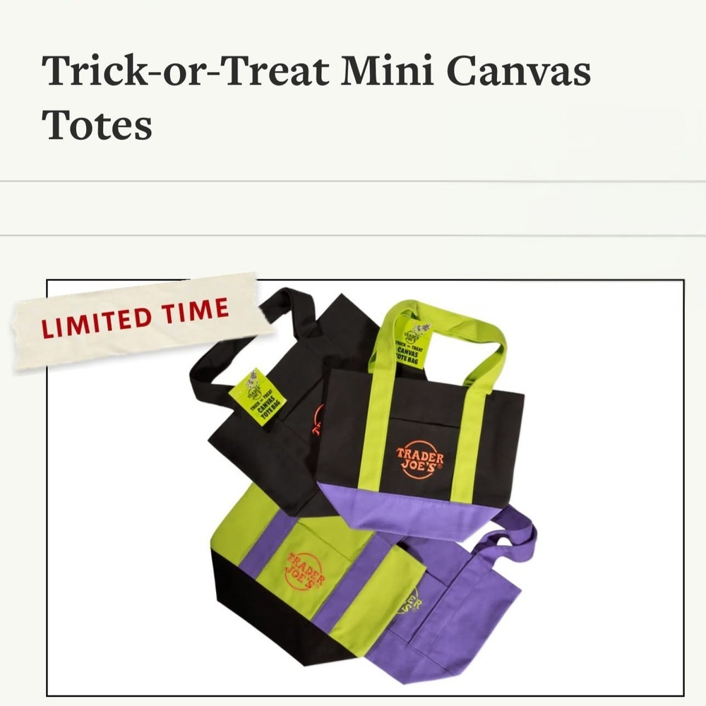 🎃 2026 Trader Joe's Halloween Mini Canvas Totes Set of 4 New With Tags Limited